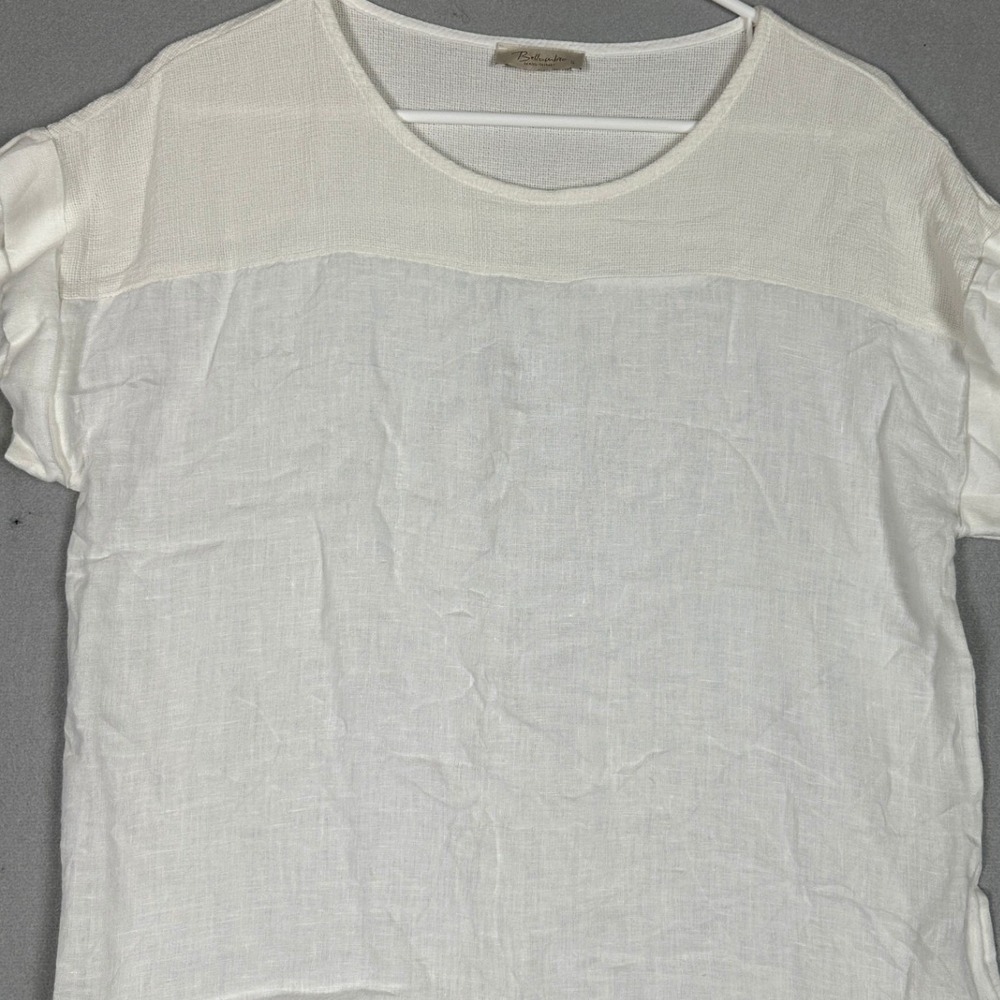 Bellambra Top Women Small White Mixed Media Cotton Mesh 100% Linen Made In Italy